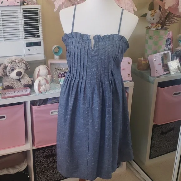 madewell denim pintuck dress Madewell Chambray Denim Blue Pintuck Mini Cami Spaghetti Strap Dress Size 0